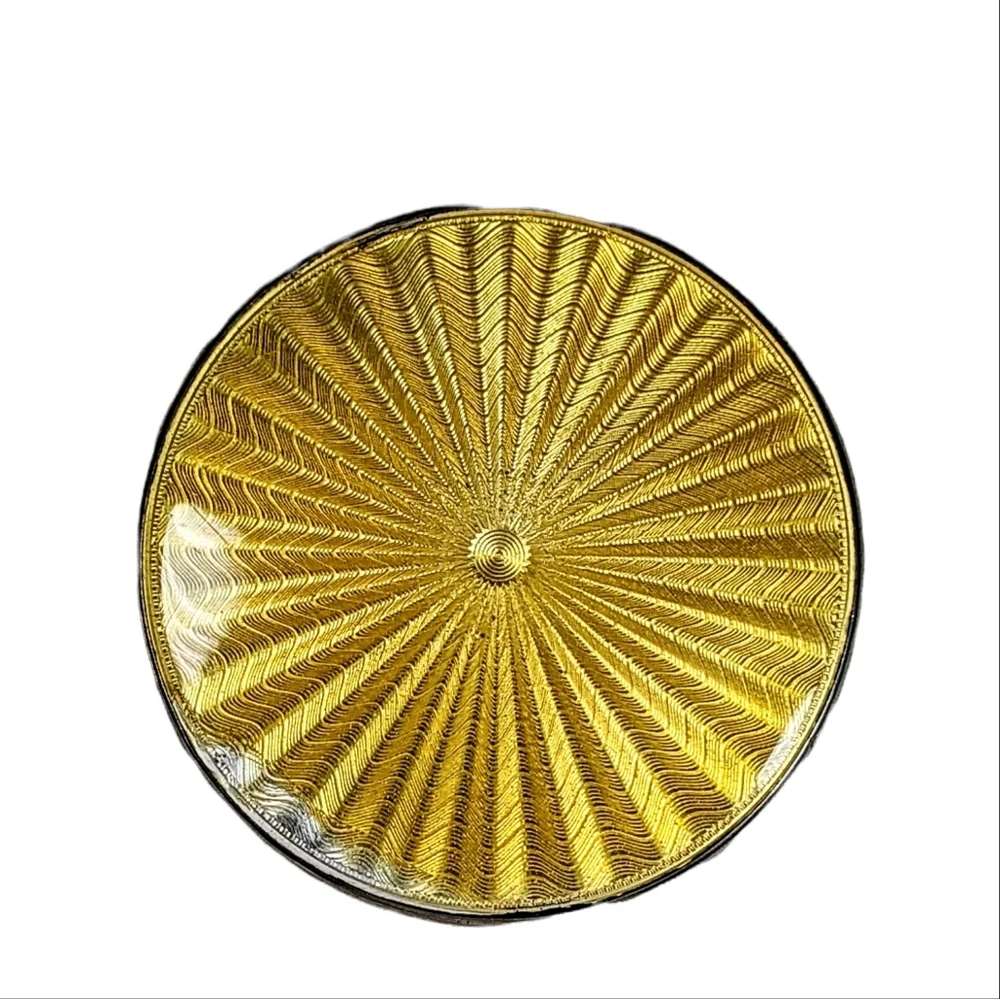 Champagne Guilloche Enamel And Sterling Silver Purse Mirror William Neale & Sons